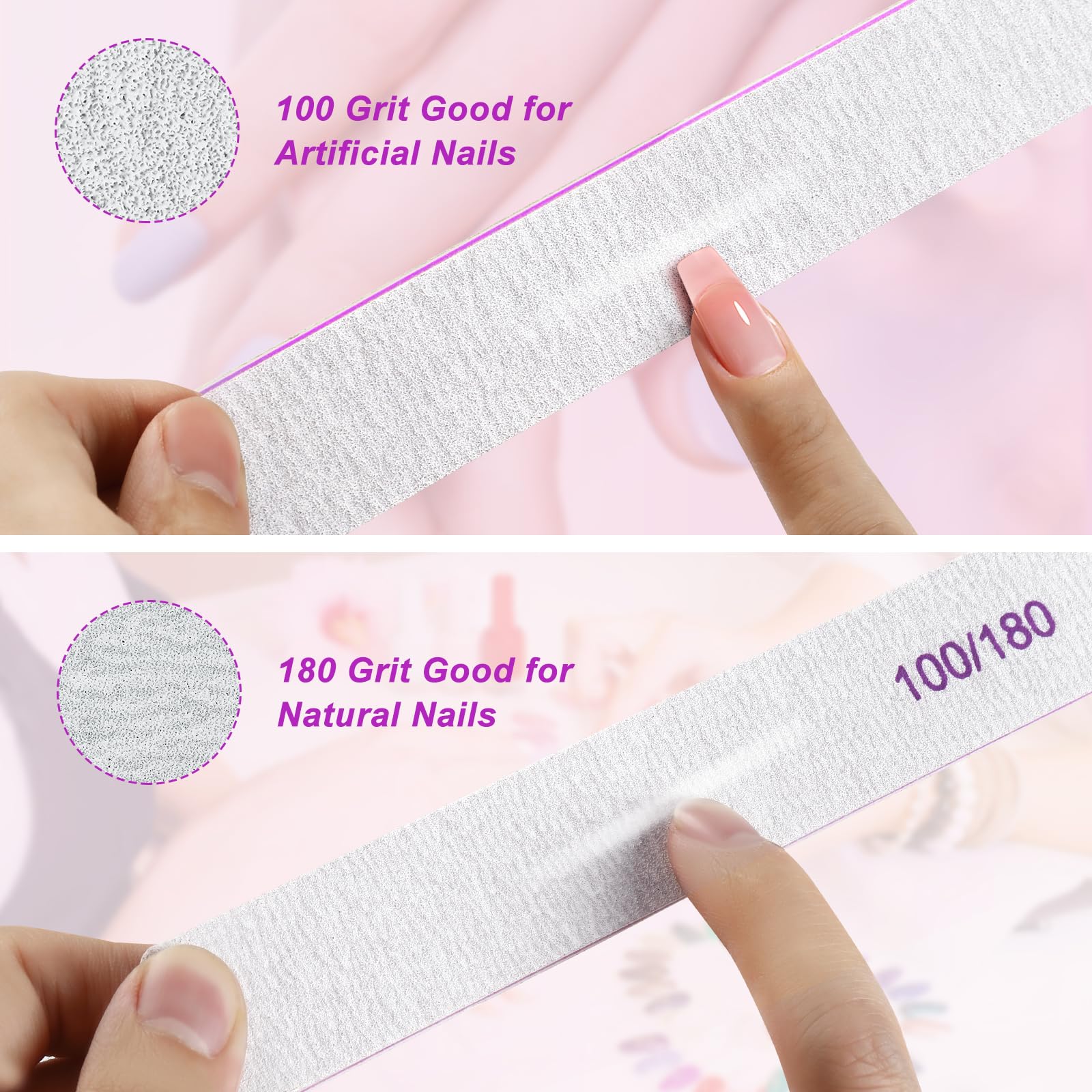 Paquete de 30 limas de uñas, grano 100/180, herramientas de manicura de doble cara, lima de uñas de tablero de esmeril para uñas naturales y uñas acrílicas, kit profesional de lima de uñas