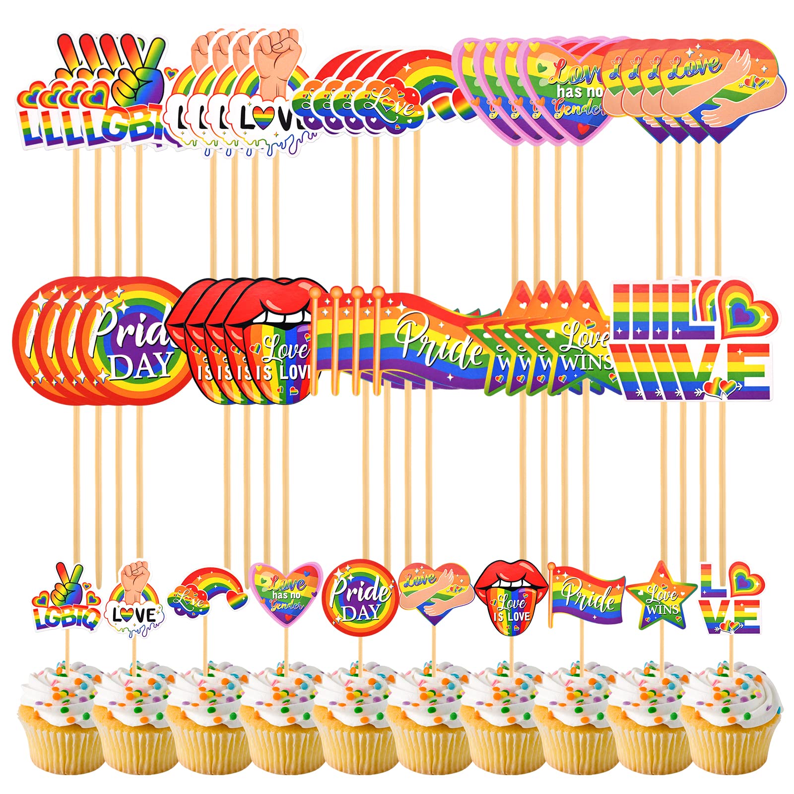 40 Decorazioni Per Cupcake Arcobaleno - Stuzzicadenti Con Bandiera Pride Per Feste LGBTQ+ E Mese Dell'Orgoglio
