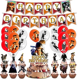 Cat Themed Party Balloons, Birthday Party Supplies, Party Decoration Set Include Happy Birthday Banner,Balloons, Cake Toppers and Cupcake Toppers for Boy and Girl Gift Party