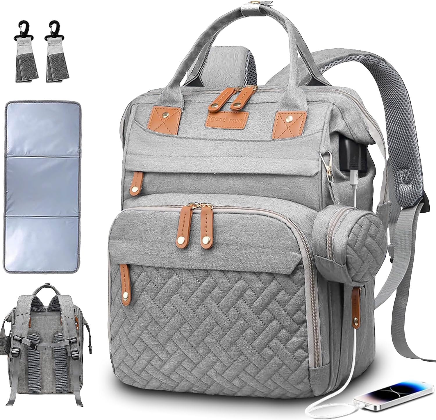 SHITIESHOU Diaper Bag Backpack Baby Bag for Mom Dad with Changing Pad, 19 Pockets, Large Waterproof Travel Baby Girl Boy Toddle Diaper Bag with Insulated Pocket, Baby Shower Gifts, Grey