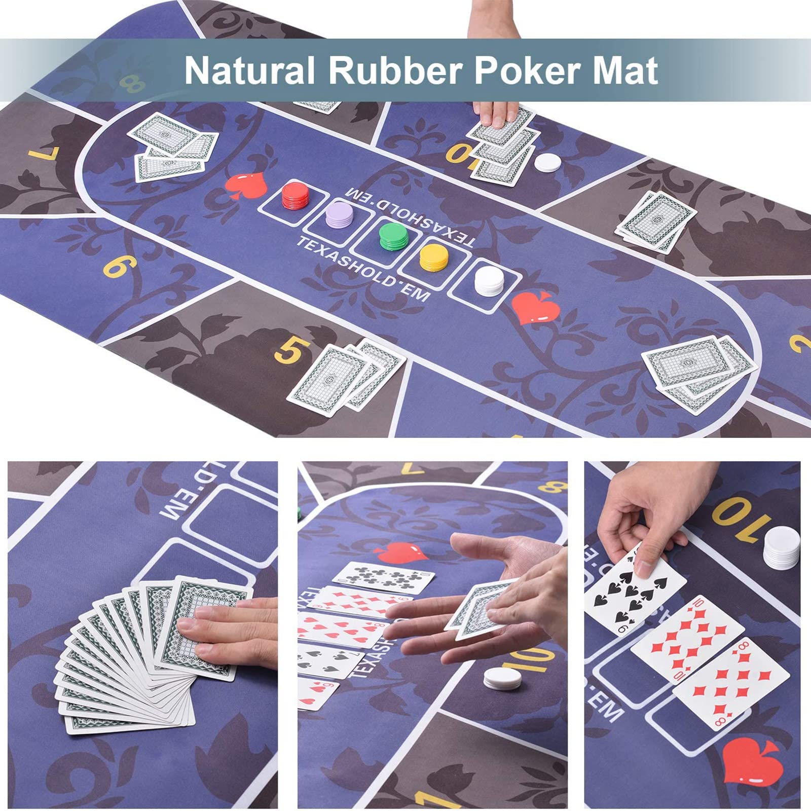 Tappetino da Gioco da Tavolo in Feltro, in Gomma, per Poker, in Pelle Scamosciata, in Gomma, Texas Hold Em, Professionale, Casinò, Baccarat, Dadi, Blackjack, Blu, 70 x 35 Pollici