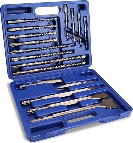 Miniatura 8 de WORKPRO Juego de 16 piezas de brocas para martillo rotativo SDS-Plus y cinceles, brocas de mampostería con punta de carburo y cinceles