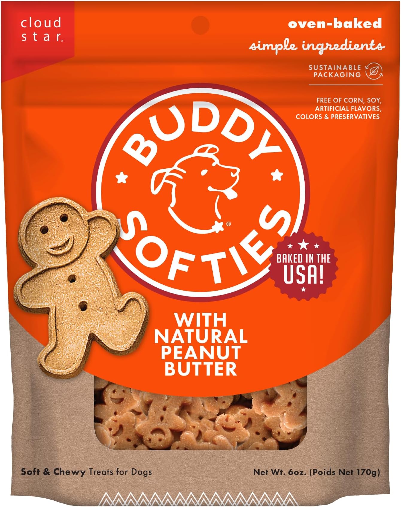 Softies 6 oz. Bag, Soft & Chewy, Natural Peanut Butter Flavor Dog Treats, Oven Baked in The USA