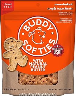 Buddy Biscuits Softies Dog Treats, Peanut Butter, 6 oz. Bag | Chewy, Natural, Soft Texture, Gingerkid Shape, Made with Simple Ingredients, Oven Baked in the USA