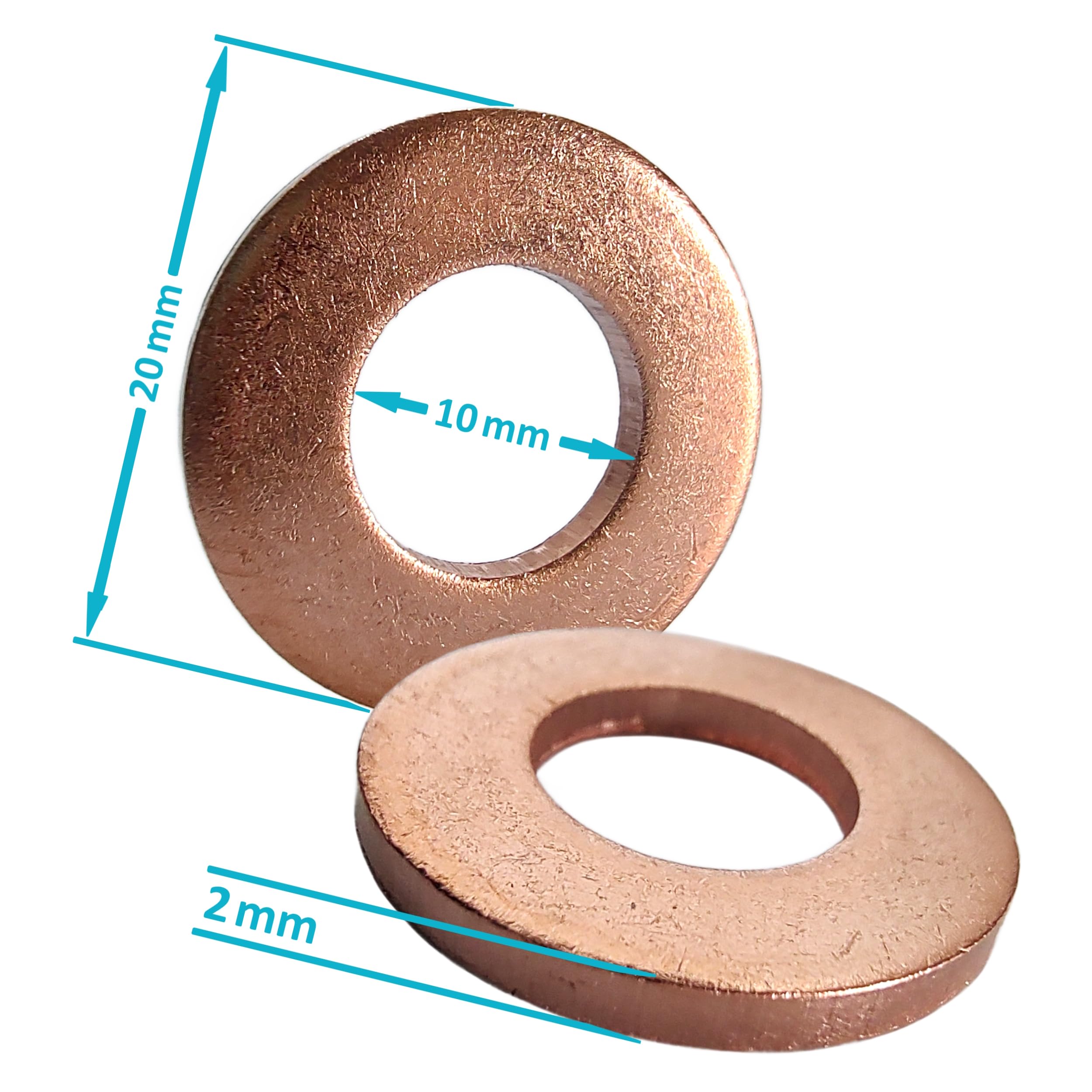 10 Rondelle di Rame M10 x 20 x 2,0 per tappi scarico olio, compatibili con diverse serie Citroen, Peugeot e Ford (solo modelli Diesel)