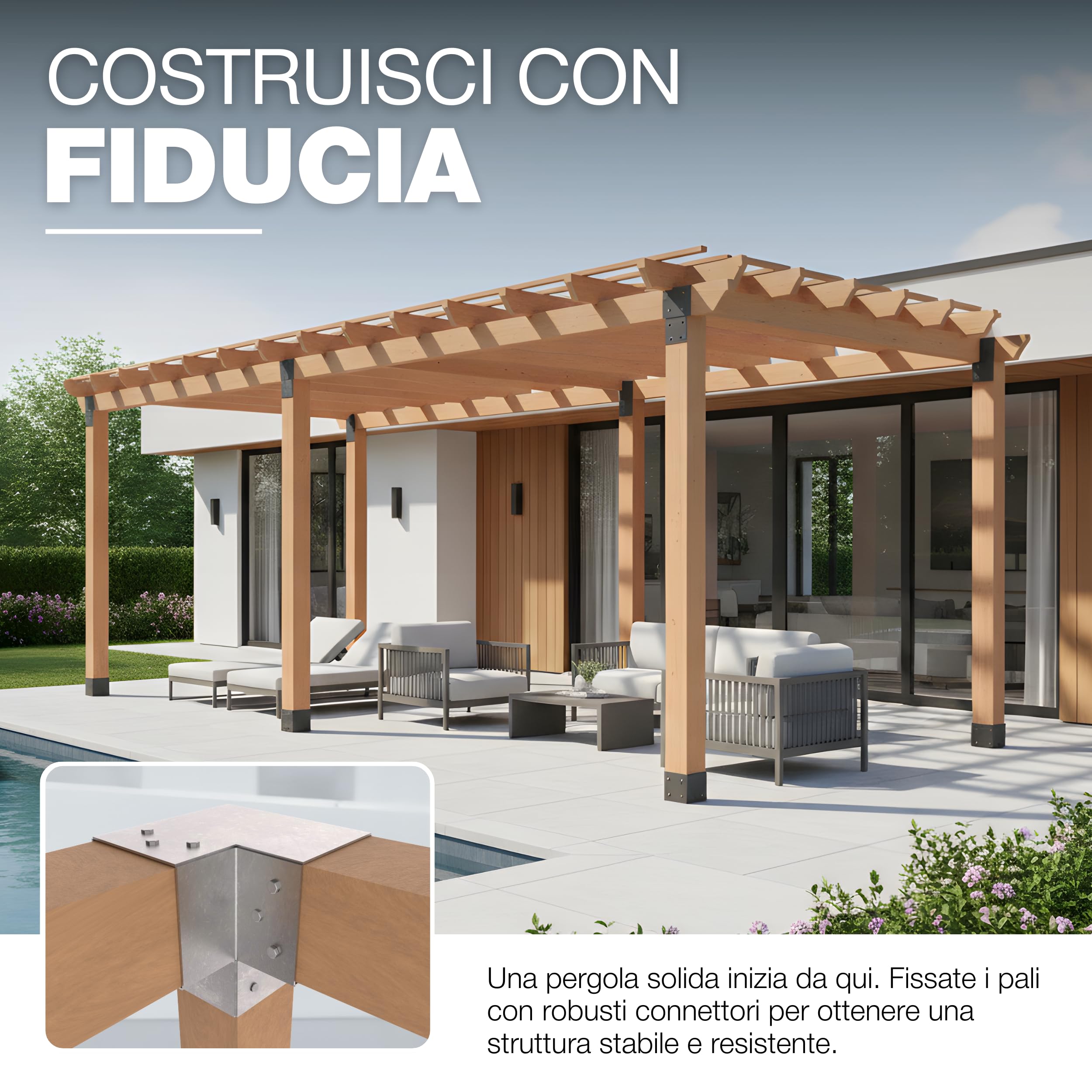 GeZu Impex Connettore per Palo Y 81x81 mm Set di 8 Zincato a Caldo Pergola Connettore d’Angolo a 3 Vie a 90° Padiglione Fai-da-te Supporto per Lavori Legno