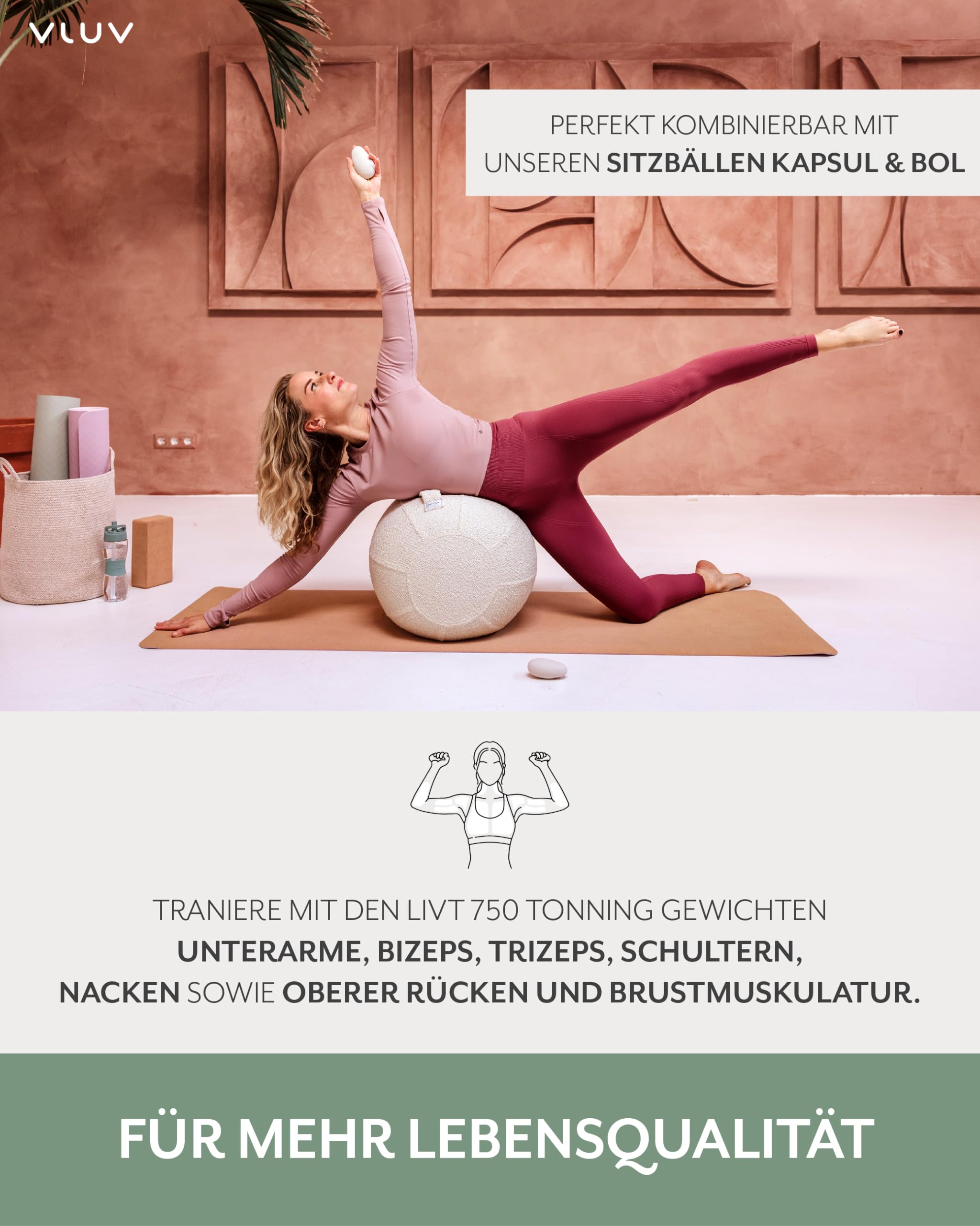 VLUV LIVT Toning Gewichte 750g, Kurzhanteln 2er Set, Avocado | Ergonomische Handgewichte, rutschfeste Silikonoberfläche, Hanteln Frauen und Männer, Fitness Gewichte für Training Pilates