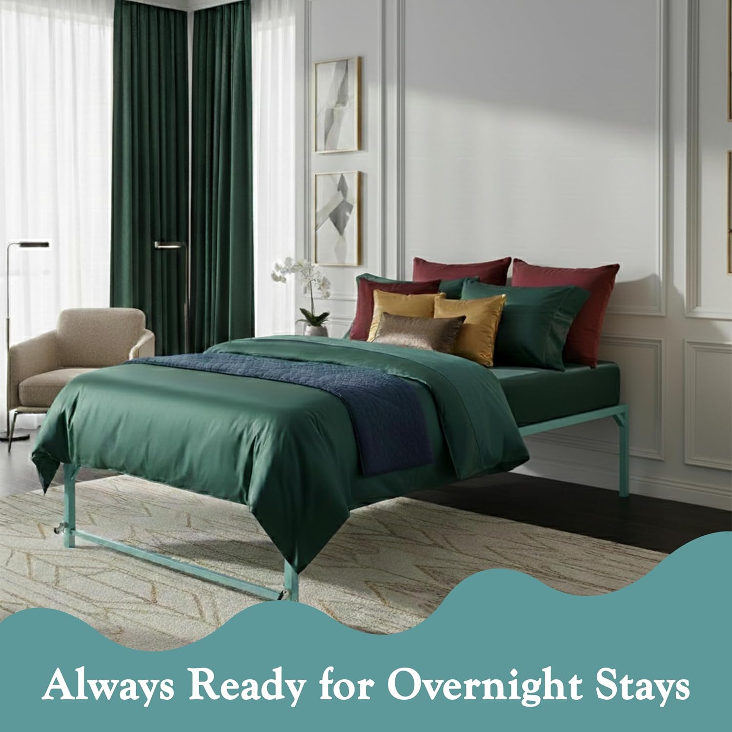 Kings Brand Furniture Twin Metal Daybed with Pop-Up Trundle, Sturdy Steel Slat Support Space Saving Guest Bed Frame, Bedroom & Living Room, Turquoise