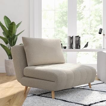 Merrick Lane Celine Convertible Folding Sleeper Chair with Pillow, Channel Stitched Boucle Upholstery, Hideaway Legs, Dark Gray