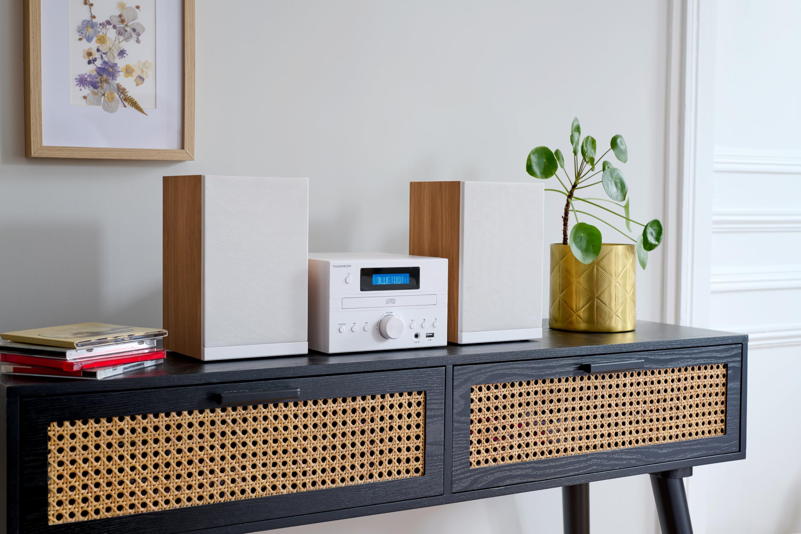 Microchaîne - THOMSON - COSY MIC121BT - Lecteur CD, Bluetooth, Radio FM, MP3, USB - Bois et Blanc
