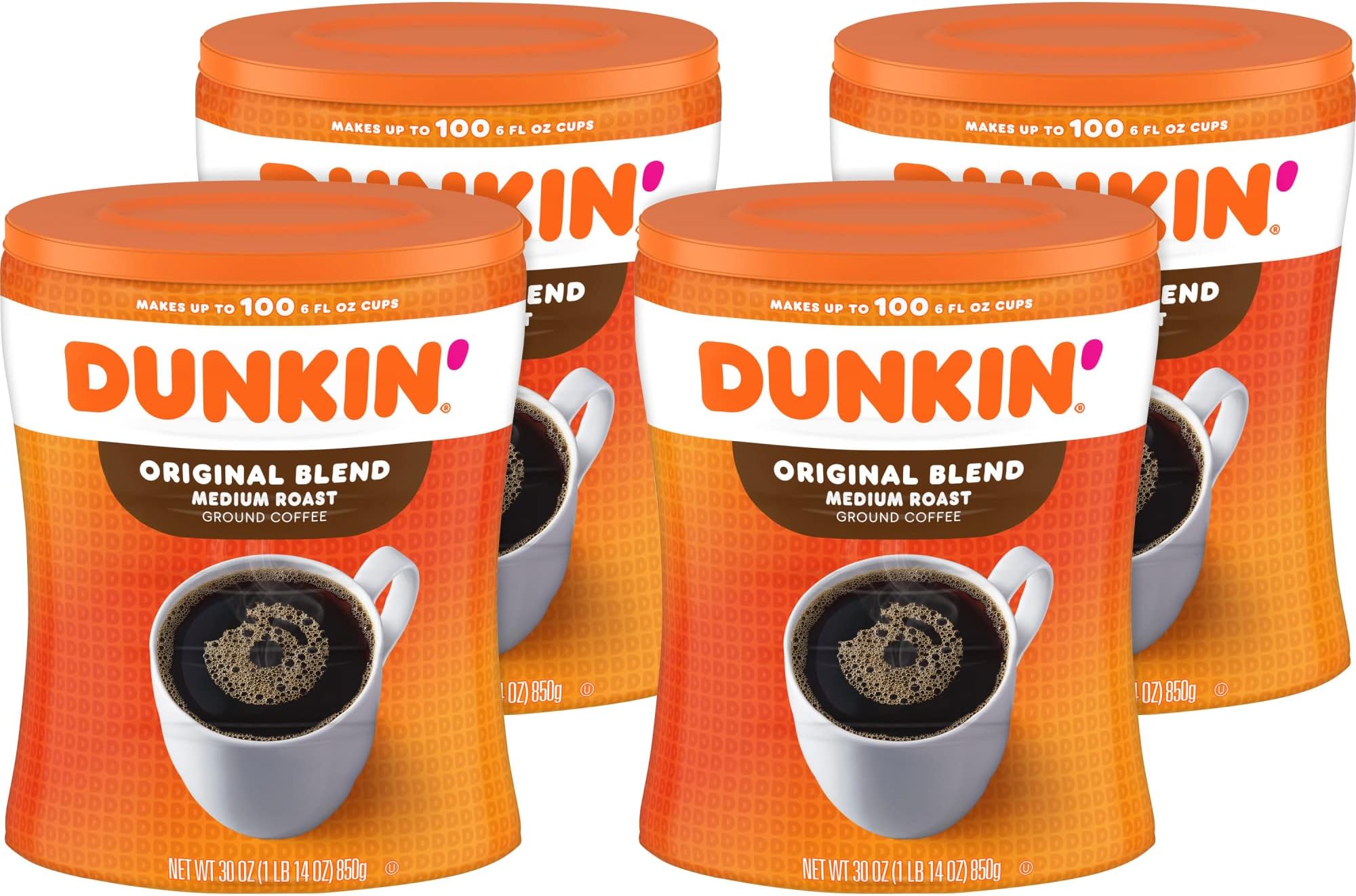 Dunkin' Donuts Original Blend Ground Canister Coffee, Medium Roast, Case Of 4, 30 Oz Per Canister