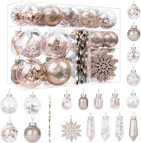 SHareconn Juego de 52 bolas de Navidad, bolas decorativas de plástico transparente inastillables para decoración de árbol de Navidad, decoración de