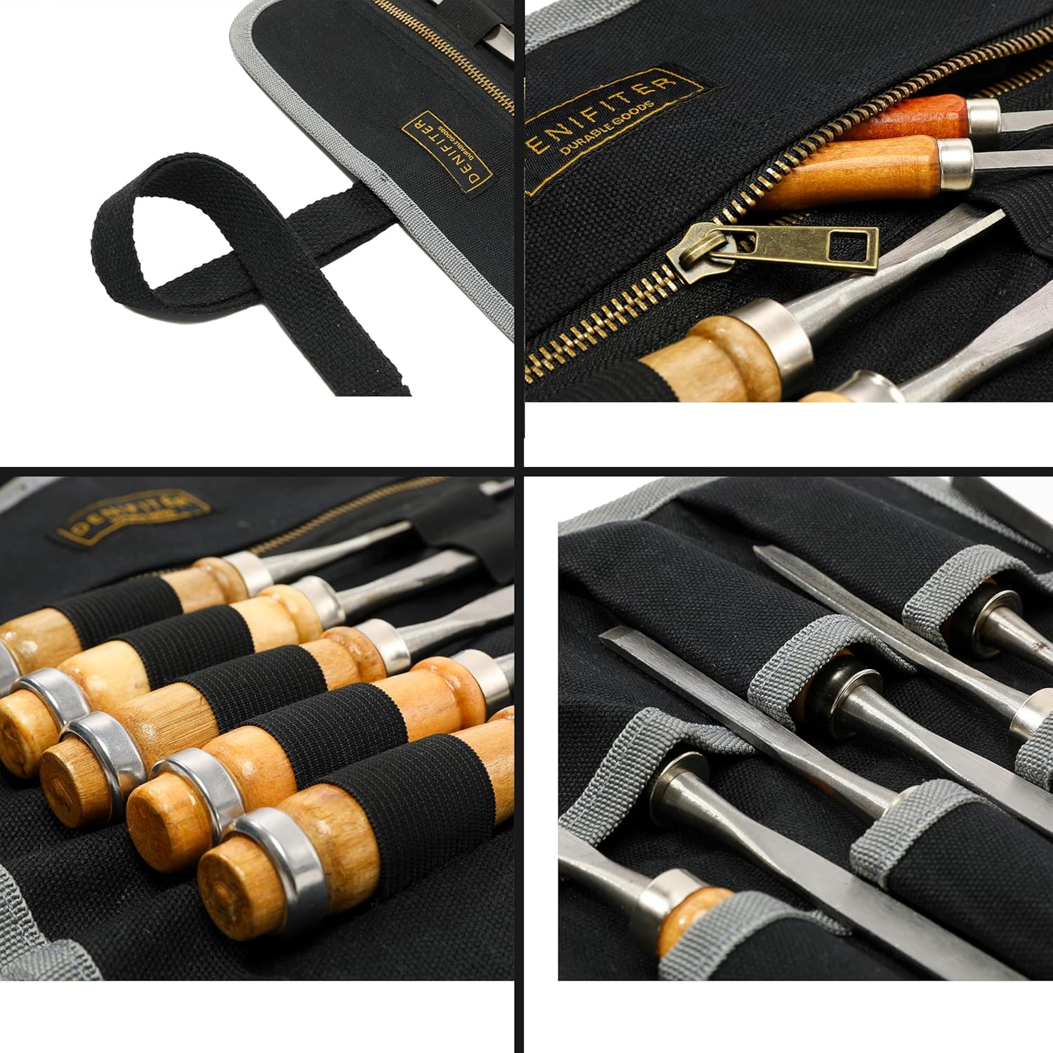 Wrench/Tool Roll (7 Slots), Waxed Canvas Roll Up Bag with 1 Small Detachable Tool pouch and 1 Zipper Pockets, Multi-Purpose Wrench Roll Organizer for Motorcycle/Mechanic/Electrician