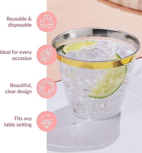 Vista 73 de Vasos de plástico transparente de 9 oz, vasos desechables pequeños, vasos antiguos de moda, 200 unidades, vasos de plástico duro, ideal para vino