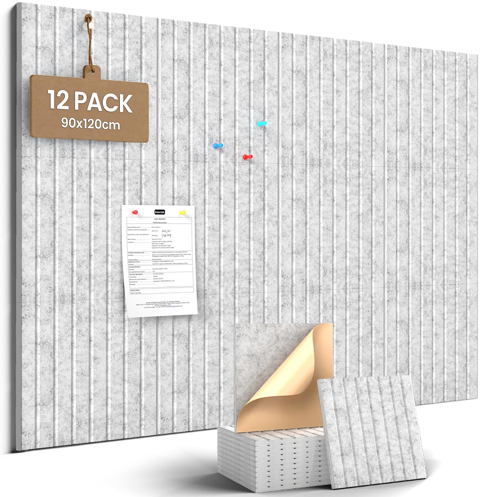 JBER Felt Cork Bulletin Board for Wall 120x90cm, 12 Pack Self-Adhesive Felt Notice Board for Walls, pin Boards for Home Office School,As Planning Board Photo Wall Board Jewelry Storage,Silver Gray