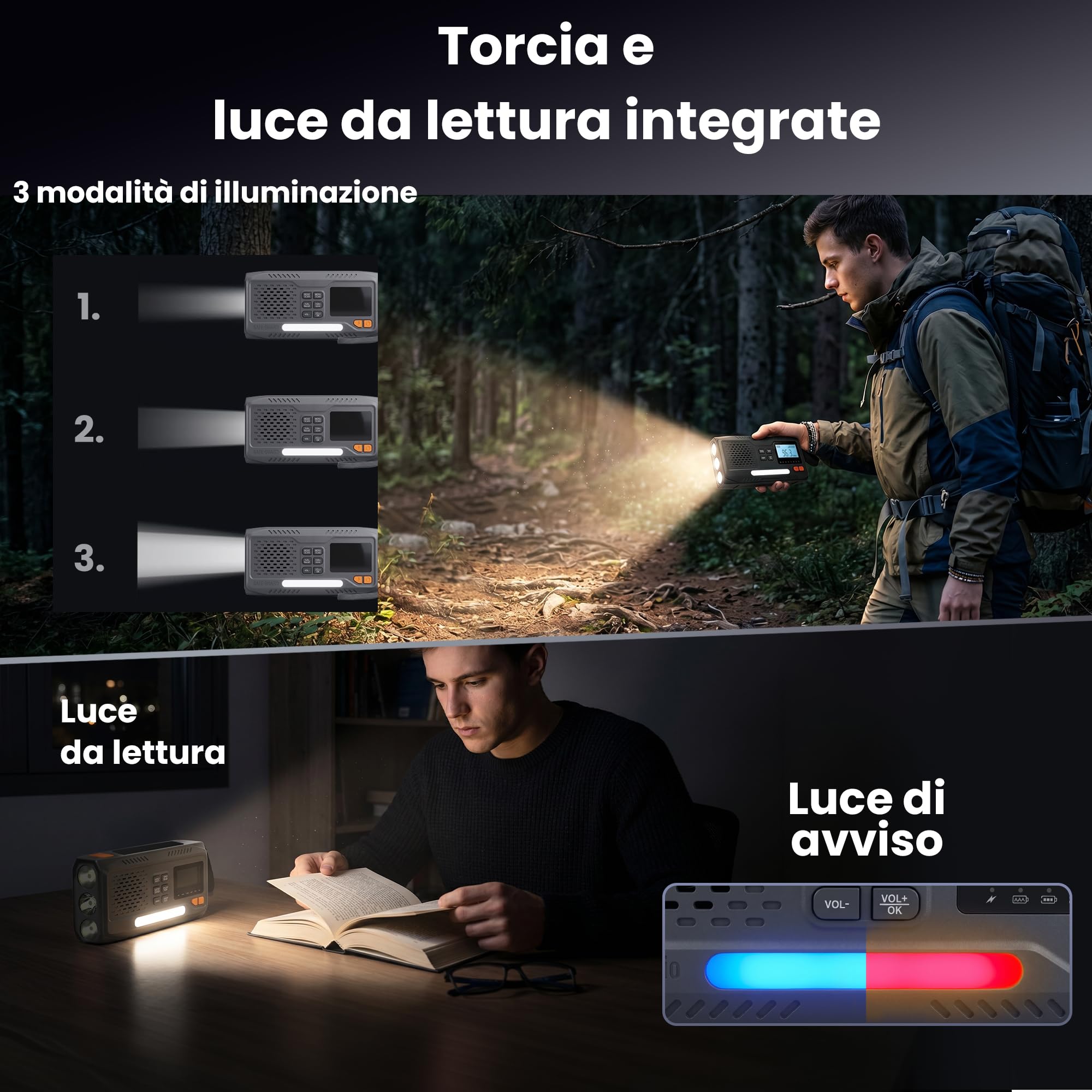 Extralink Radio a manovella di emergenza con pannello solare, Radio DAB & FM, Bluetooth, funzione di ricarica 4500 mAh, torcia LED e luce da lettura, SOS, LCD - per blackout, campeggio e trekking