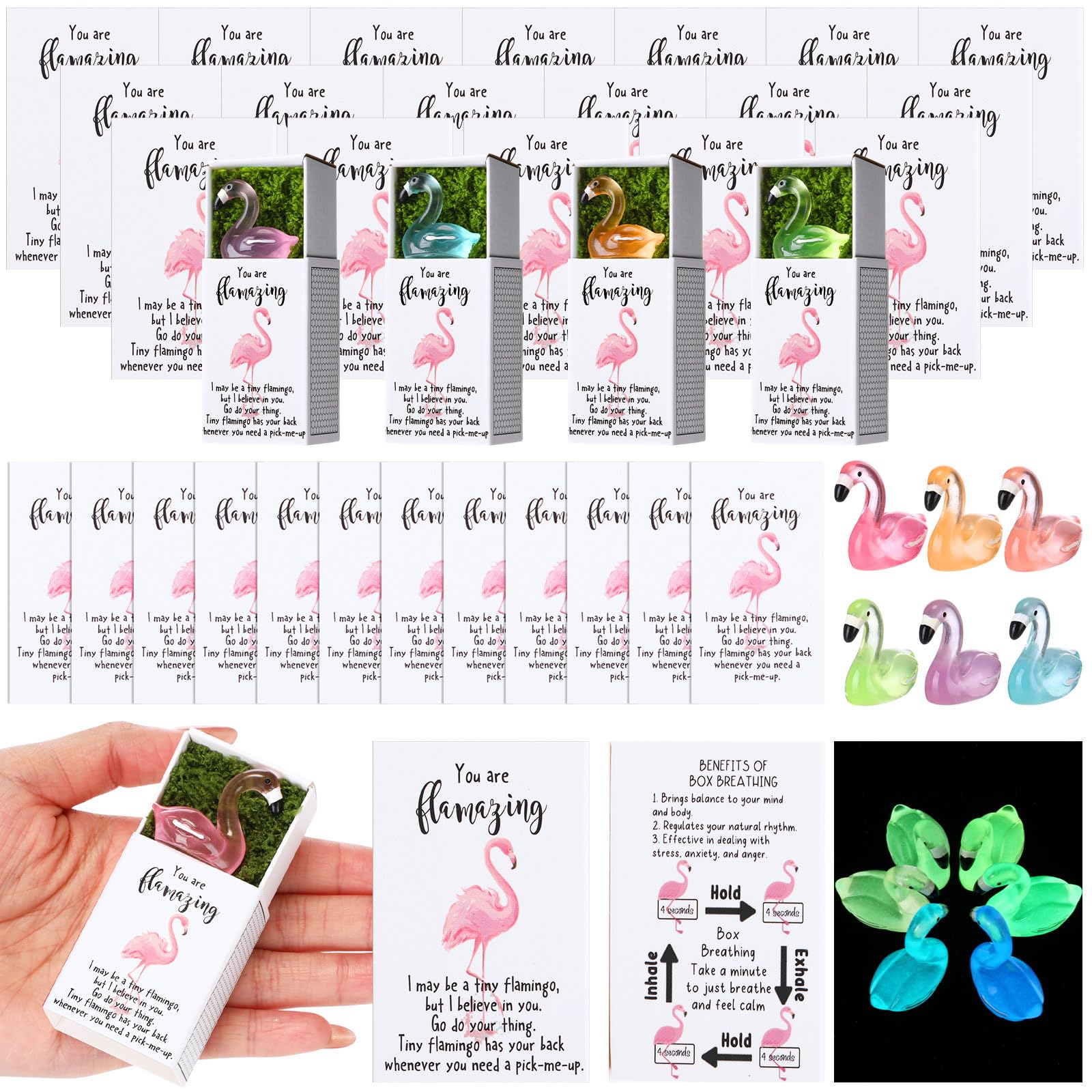 Wonderjune 36 Sets Teacher Appreciation Gifts in Bulk Luminous Positive Small Figure Appreciation Gifts for Teacher Nurse Cna Week Office Staff Coworker Employee End of Year Party Favors(Flamingo)