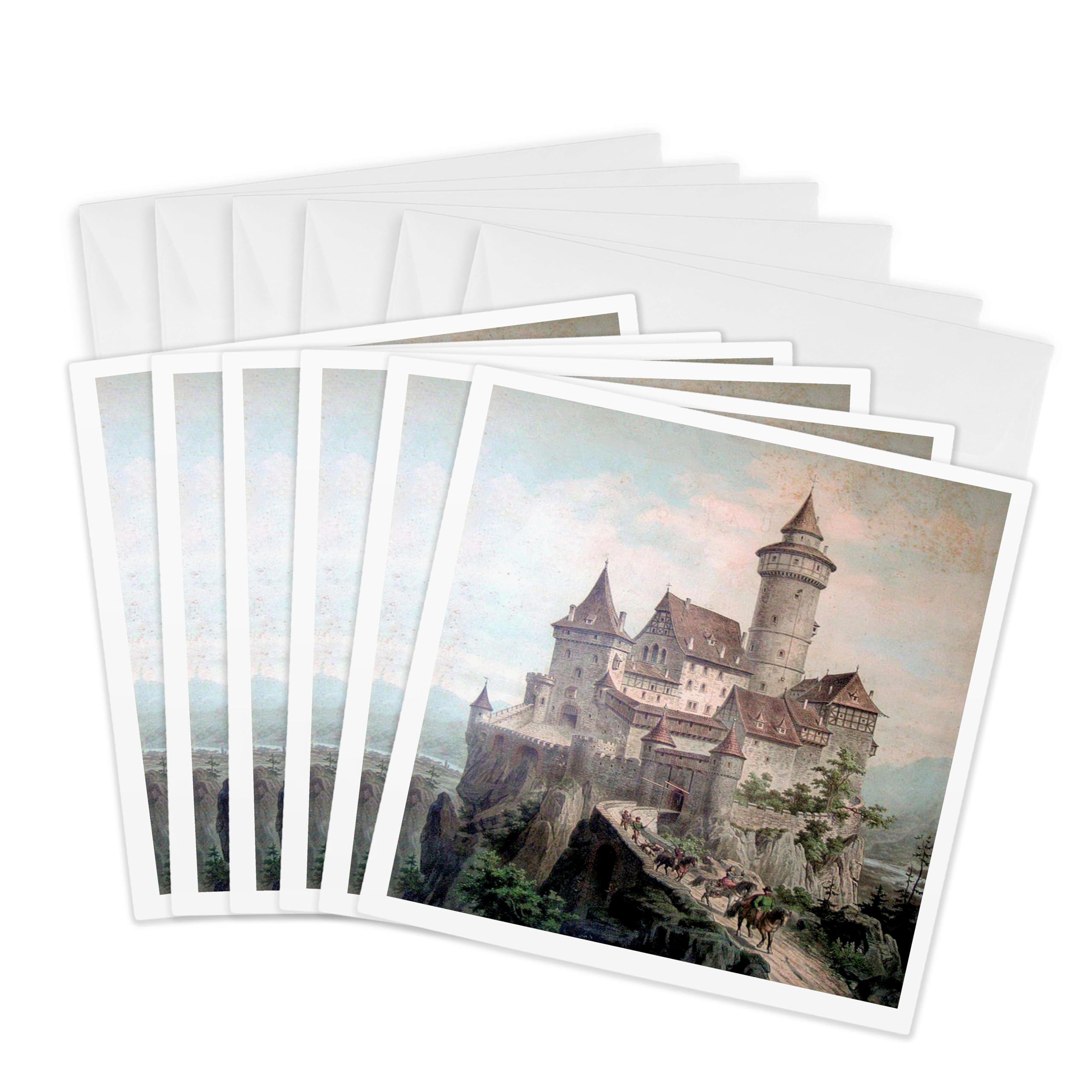 3dRose Greeting Cards - Print of Medieval Castle Color Illustration - 6 Pack - Nursery Rhymes And Fairytales