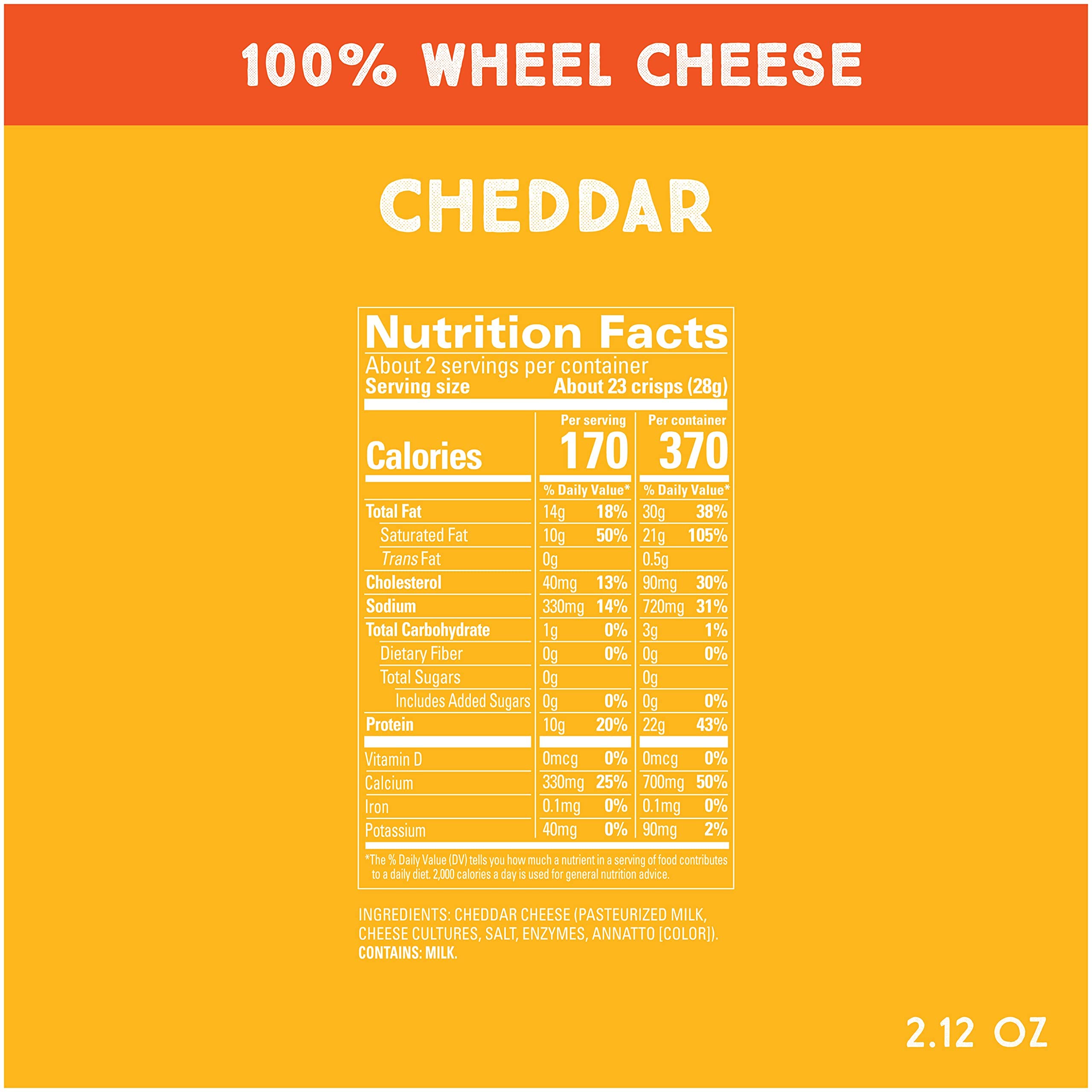 Whisps Cheese Crisps Cheddar Cheese Snacks, Keto Snacks, 22g of