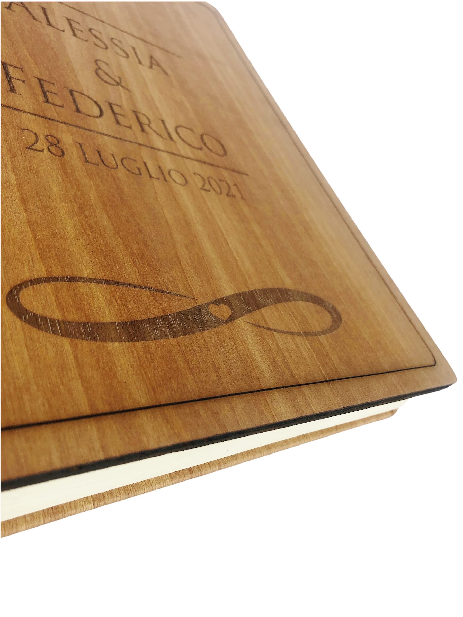 TriVin Art, Album Fotografico in Similpelle pregiato effetto legno,con applicazione in legno personalizzabile.Ideale per Battesimo, matrimonio, comunione e fotoricordi. (Personalizza Rovere)