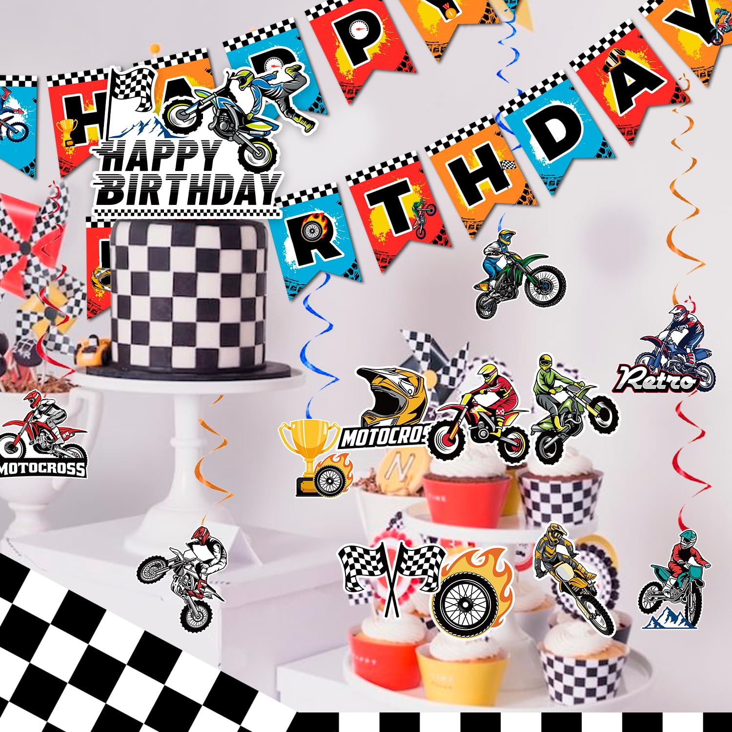 Bandiera Motocross 2x8 Piedi Per Decorazione Garage - Personalizzabile