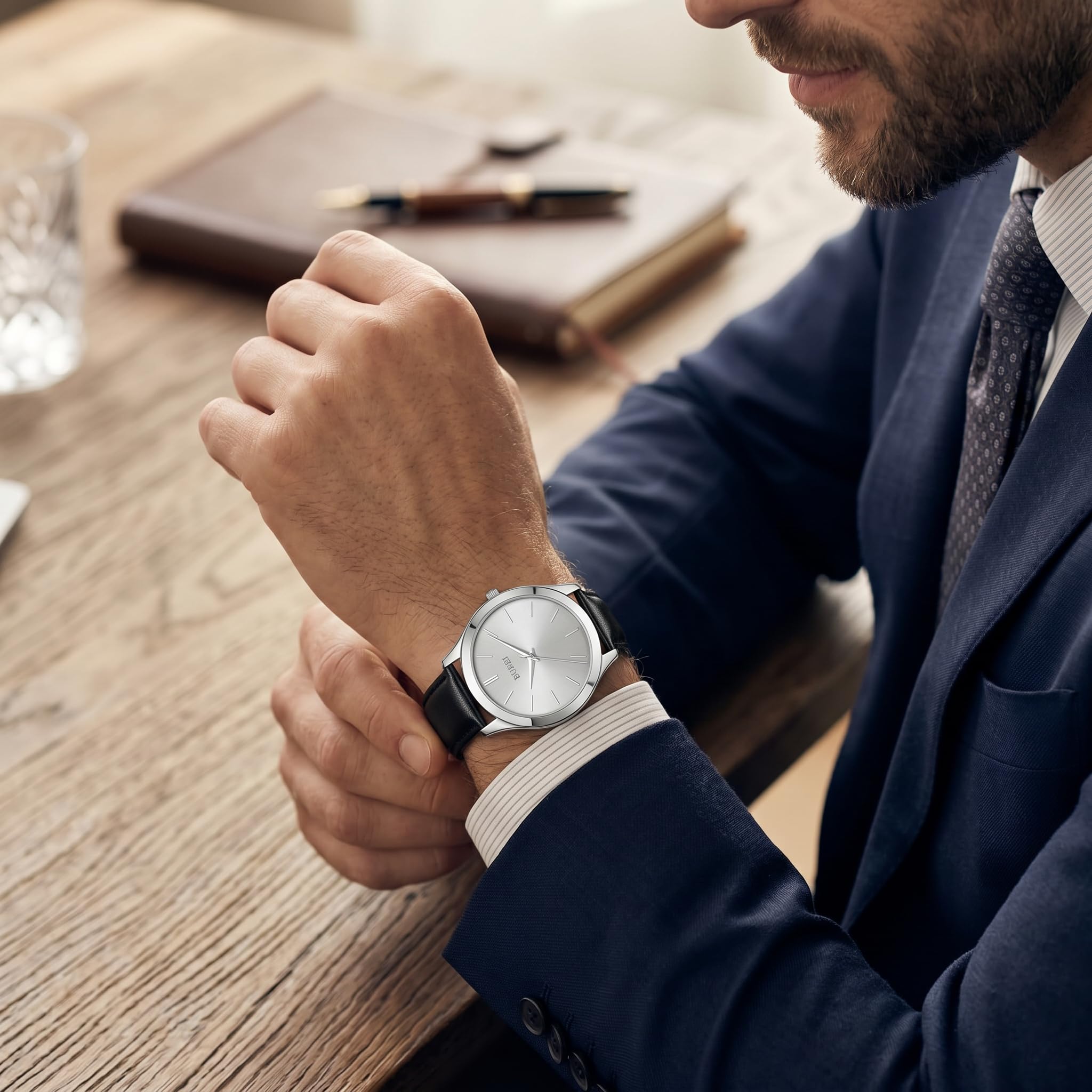 BUREI Modische Herren-Armbanduhr aus Edelstahl, Quarz-Armbanduhr mit japanischem Uhrwerk für Herren, Klassische Luxus-Uhr, 42 mm