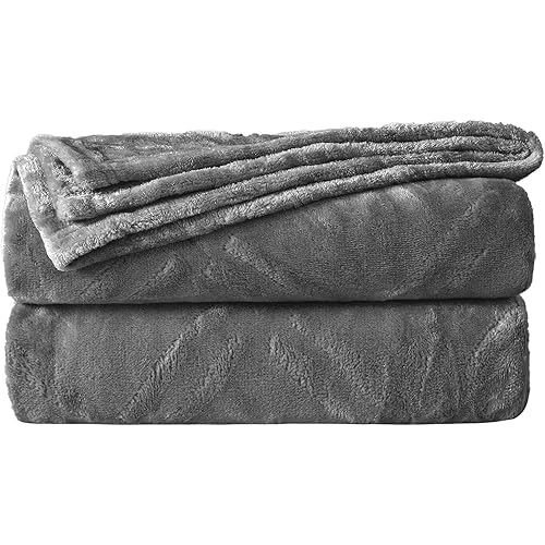 HT&PJ Throw Blanket Super Soft Cozy Lightweight Flannel Fleece Blankets for Bed, Sofa, Couch, Living Room All Seasons - Light Grey, 50x60in