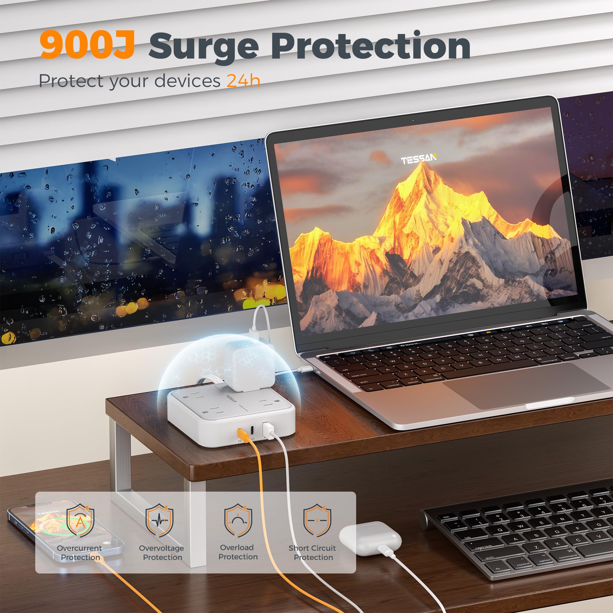 TESSAN Surge Protector Flat Extension Cord 5Ft, Flat Plug Power Strip — Amazon image 4