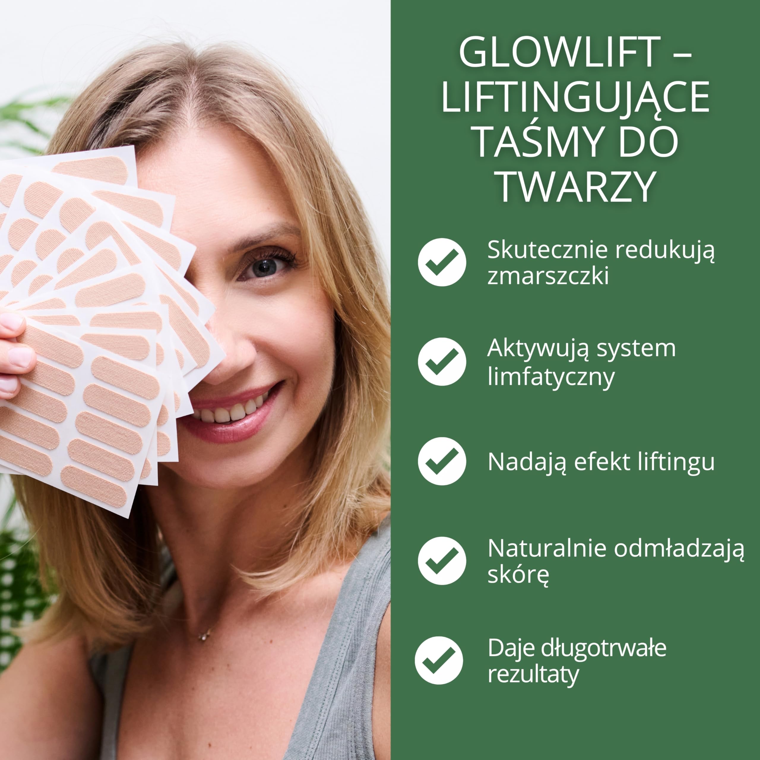 YEYE Made in Nature GlowLift Face Tape - Liftingujące Taśmy do Twarzy 100 sztuk, Gotowe plastry do Face Tapingu, Taśmy Kosmetyczne na Zmarszczki, Owal Twarzy, Czoło, Policzki i Linię Żuchwy