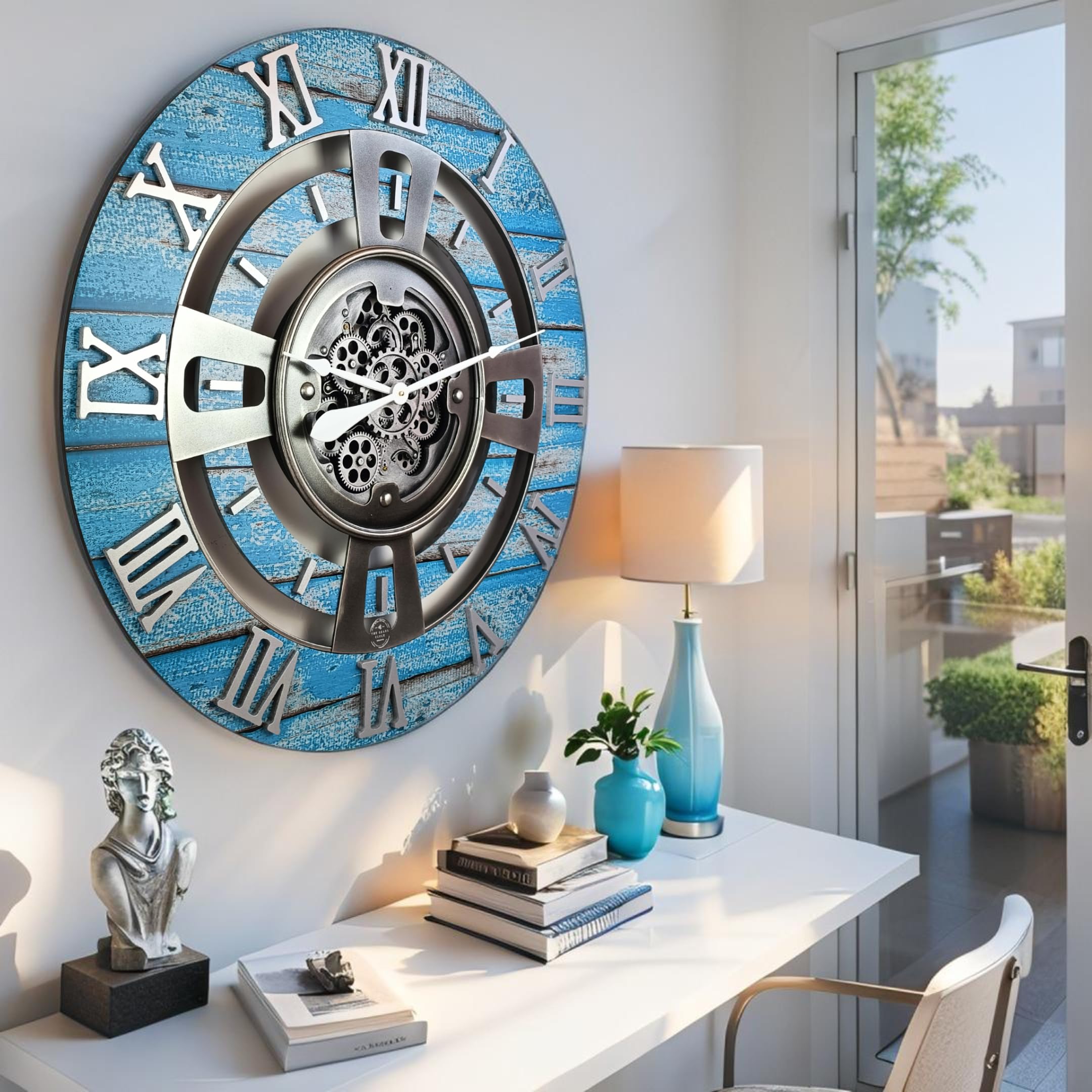ImprovingLife - Orologio a ingranaggi con movimento reale, linea England (Blu Oceano, 60 cm)