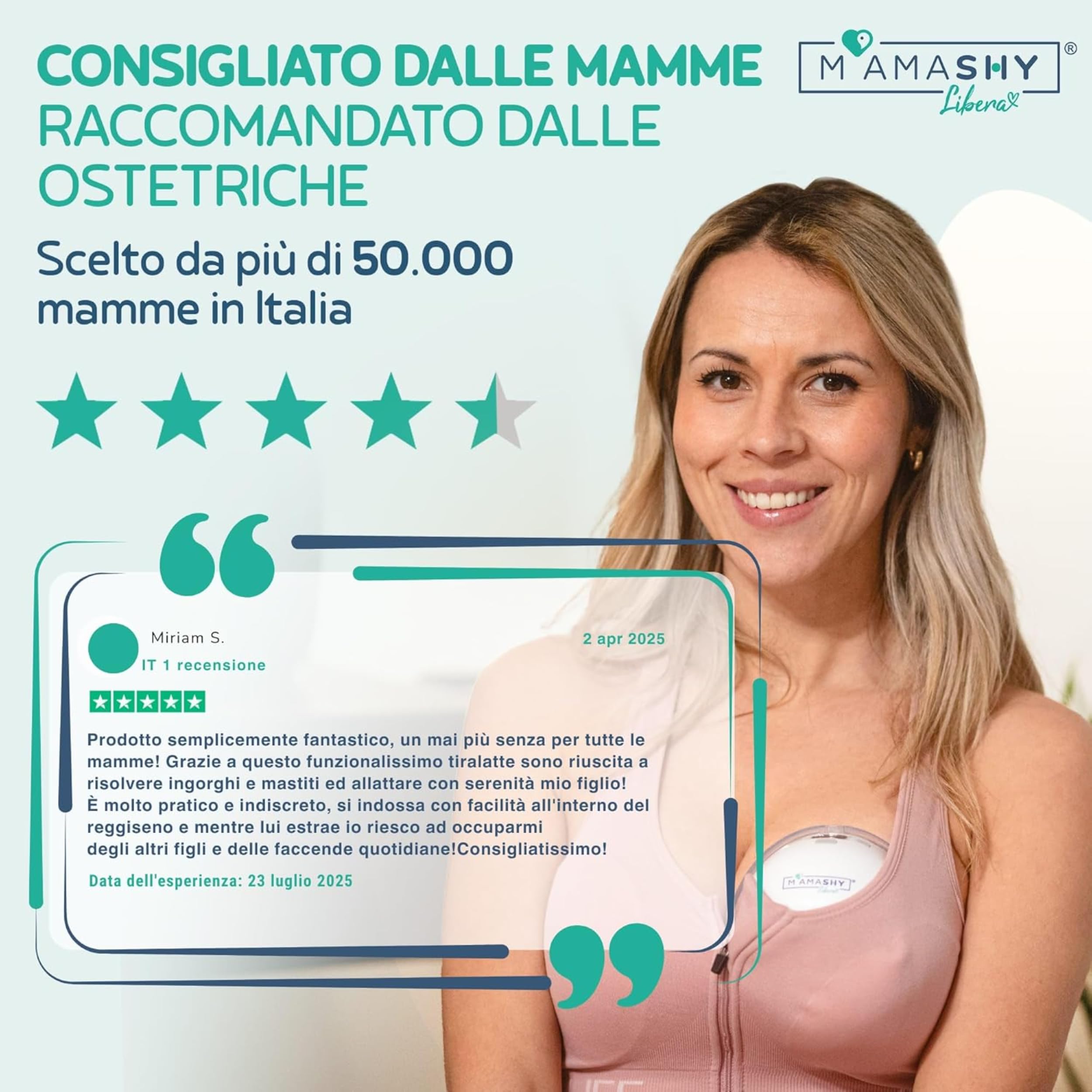 MAMASHY Libera – Tiralatte Elettrico Portatile e Silenzioso con 6 Taglie, Ricaricabile USB‑C, 5 Adattatori Silicone BPA‑Free, Perfetto per Allattamento Neonati, Accessori Inclusi