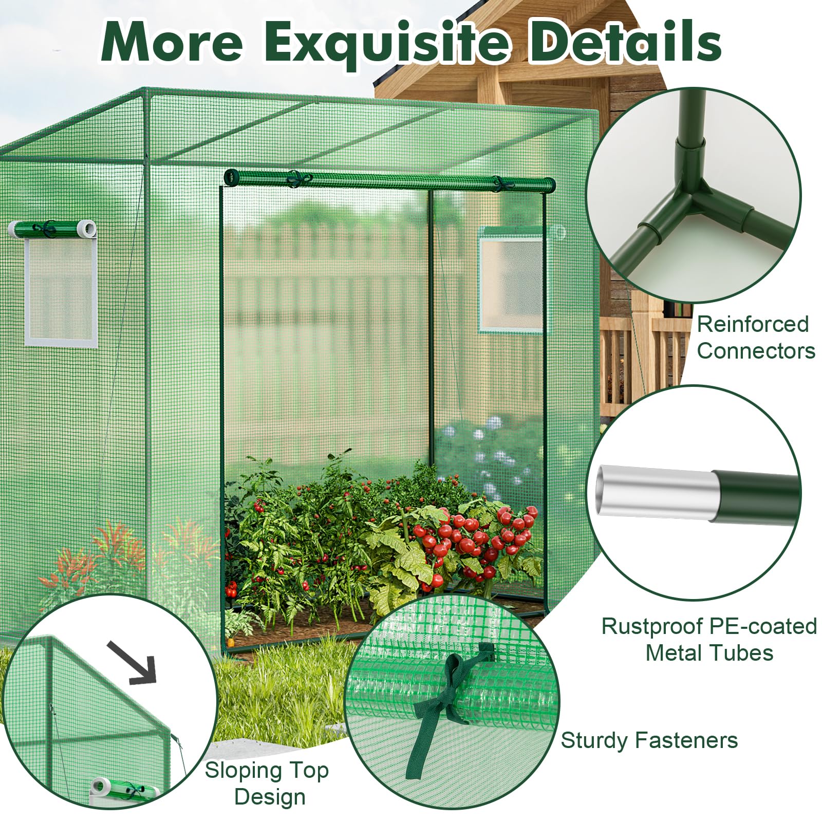 HOMASIS Invernadero Exterior, Invernadero de película con Puerta Enrollable y 2 Ventanas, Invernadero con Cubierta de PE, Invernadero con Estructura metálica para Plantas, 200x77x169cm, Verde