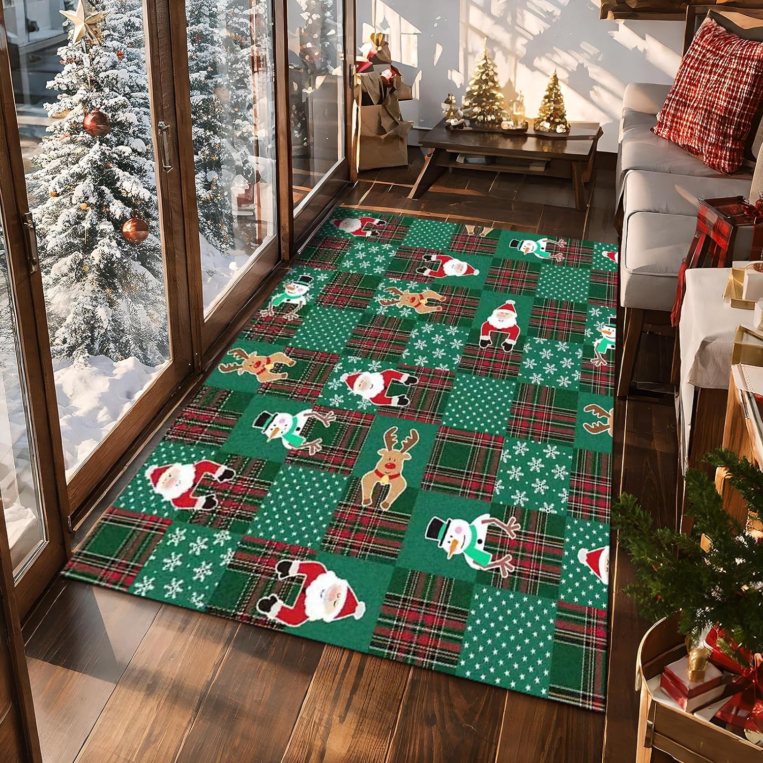 Tapis de Noël pour salon et chambre grand tapis vert décoratif