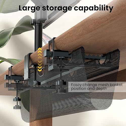 Miniatura 4 de PUTORSEN Red de organización de cables, red de cables de 36 pulgadas con abrazadera debajo del escritorio, organización de cables sin taladrar para
