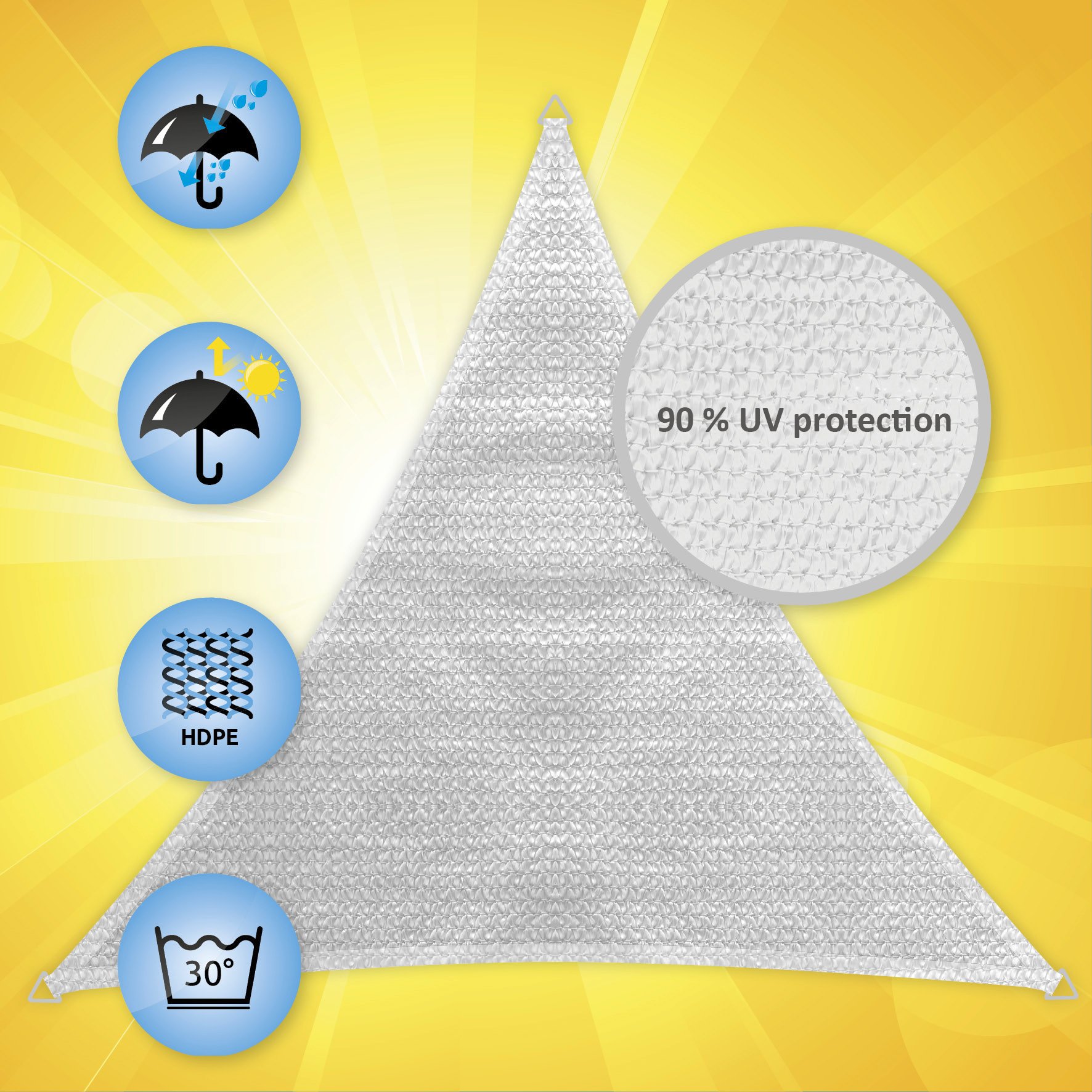 Windhager Voile d'ombrage Sunsail Adria, Triangulaire 5 x 5 m (Isocèle), Protection Solaire, Protection UV, Résistant aux Intempéries et Respirant, Blanc, 10977