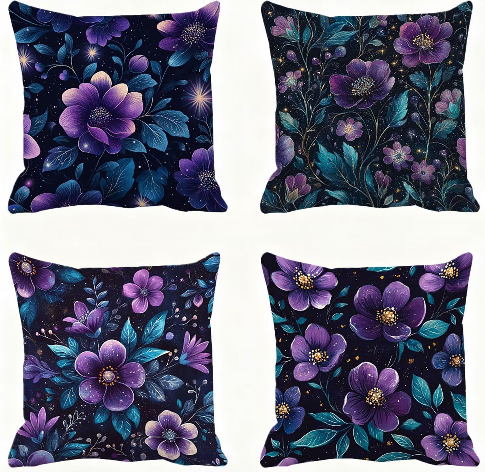 Violet Housse Coussin 60x60 Fleur Taie Oreiller 60x60 Lot de 4 Super Doux Protege Oreiller 60 x 60 Decoration Automne Taie D'oreiller Carrées Coussin Canape, pour Maison Chambre Canapé Chaise E - 324