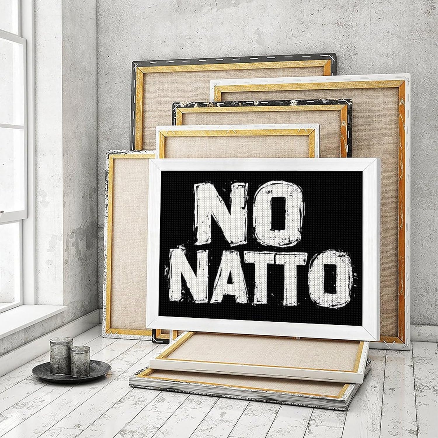 No Natto Printed Diamond 5D Painting Kits DIY Full Drill Crafts for Home Wall Decor 16x20 Inch White Wood 50 * 40cm