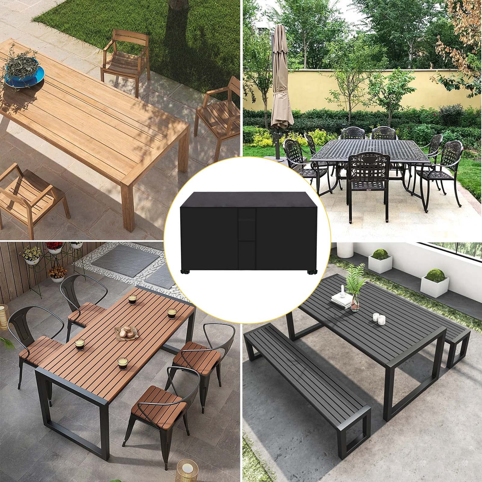 Tuinmeubelhoezen, 240 x 110 x 100 cm tuintafelhoes, 420D Oxford-stof, terrasmeubelhoezen waterdicht voor rotan tuinmeubelen, tafelstoelen en banken (zwart