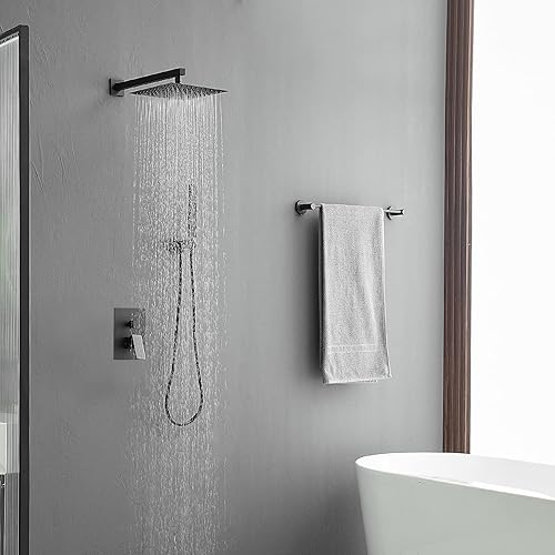 Miniatura 10 de Sistema de ducha de bronce aceitado lluvia grifo y mango de 10 pulgadas con mezclador de pulverización de mano montado en la pared, juego combinado