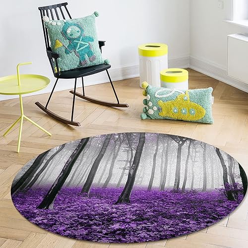 Miniatura 2 de Alfombras redondas de otoño con hojas de arce moradas, súper suaves, a prueba de manchas, antideslizantes, para el hogar, sala de estar, dormitorio,