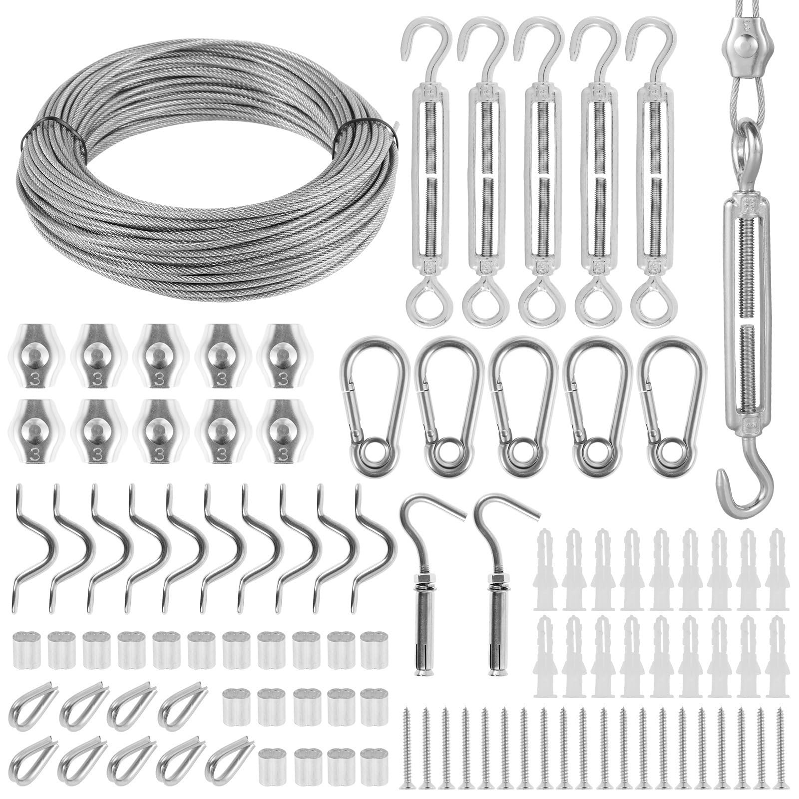 Cable Acero,Cuerda de Alambre 81 unids/Set 50 Metros de Acero Recubierto de PVC Cable Flexible Cuerda de Alambre Suave Transparente de Acero Inoxidable tendedero diámetro 2mm Kit