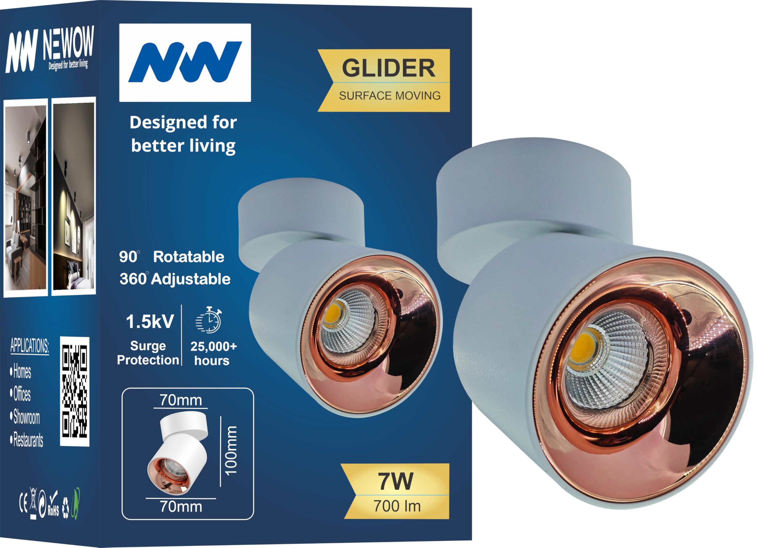 NW 7W Glider SF Moveable White with Rose Gold Aluminium 360 Degree Adjustable Cylindrical Shape LED Surface Light | COB Light | Wall Light | Spot Light | Light Color- Natural White (Pack of 1)-image-45