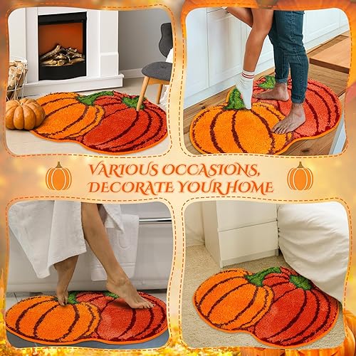 Miniatura 6 de Cindeer 2 tapetes de baño con forma de calabaza de Acción de Gracias, tapete de baño con forma de calabaza de otoño, tapete de cocina