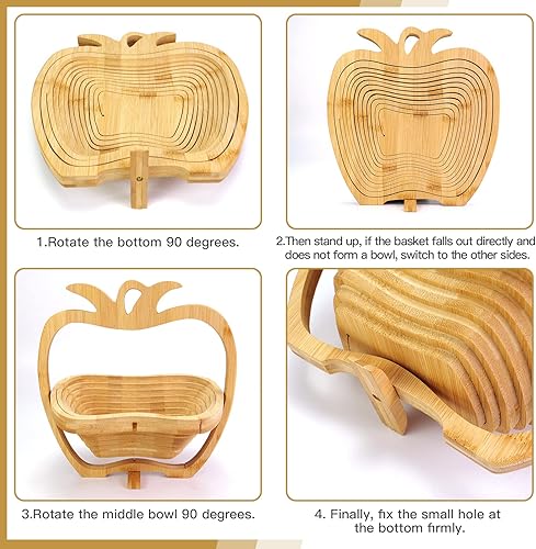 Miniatura 5 de MYOSOTIS Cesta plegable de frutas de bambú, cesta de frutas y verduras, soporte para frutero, cesta de frutas secas para decoraciones de Navidad,