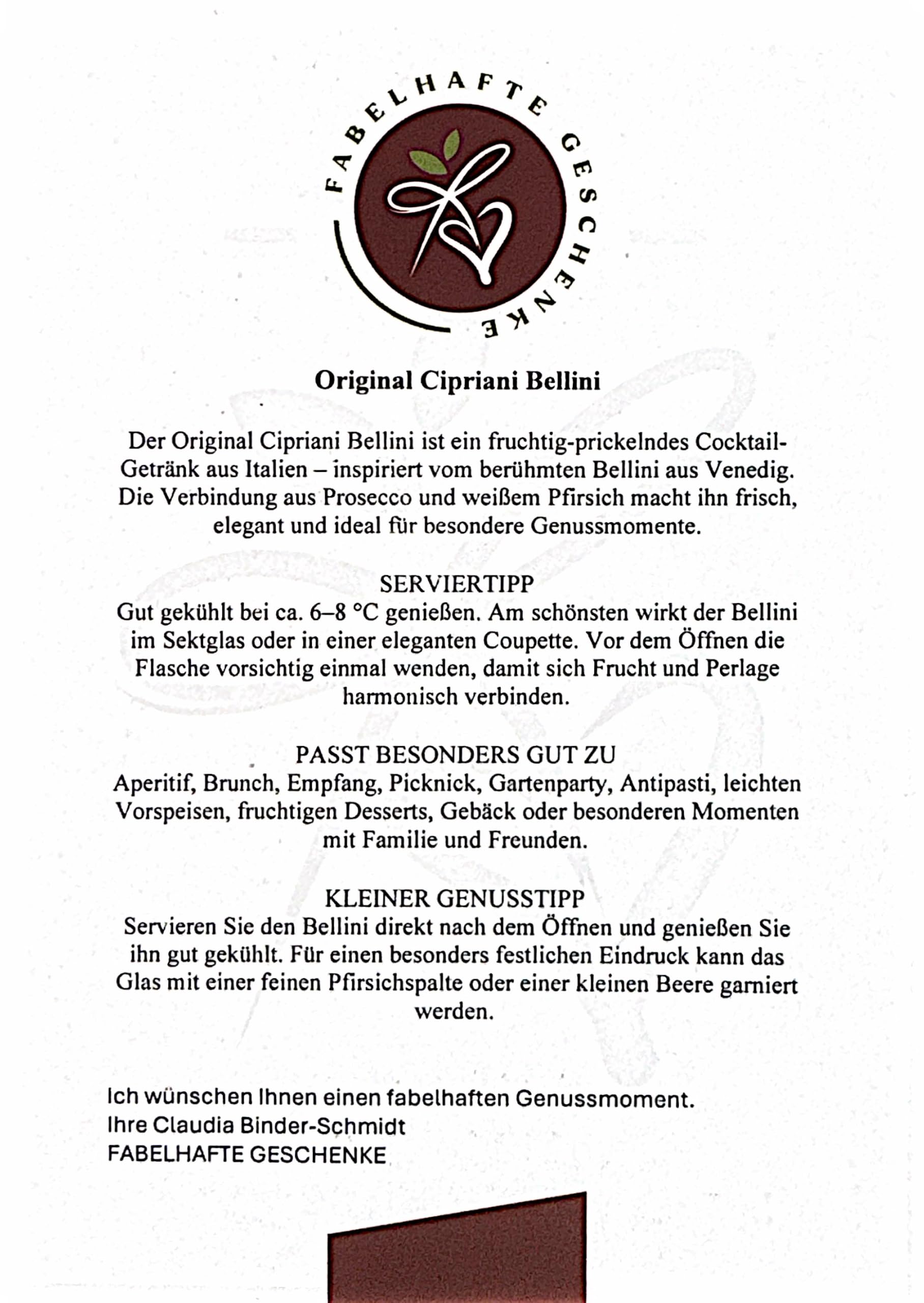 Original Cipriani Bellini Cocktail-Getränk | Viticoltori Ponte | Prosecco mit weißem Pfirsich | trinkfertiger Cocktail | 3 x 0.75 Liter | mit FABELHAFTE GESCHENKE - Genusskarte