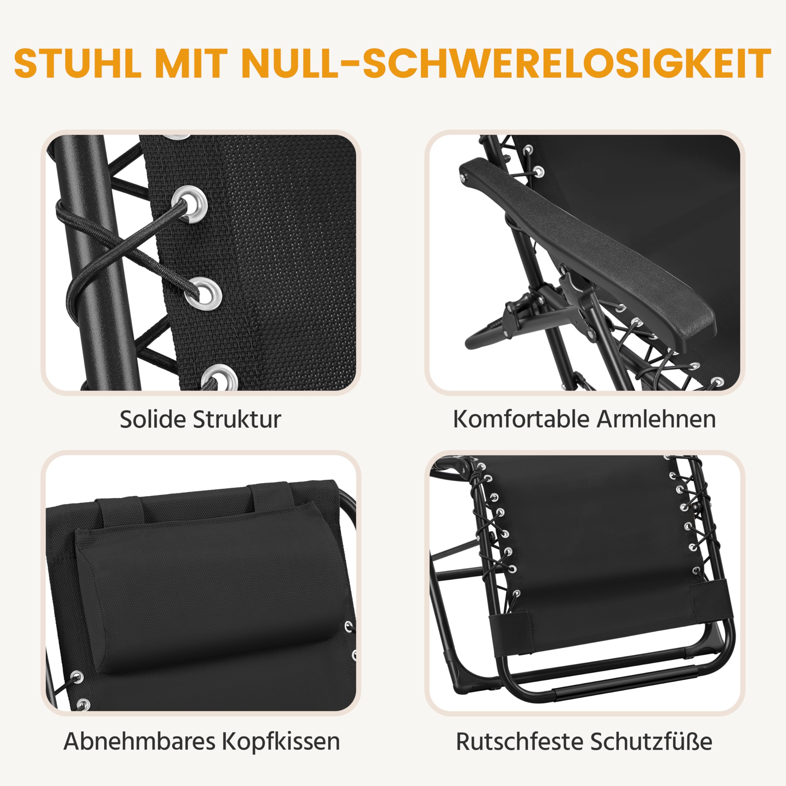 Yaheetech 2er Set Sonnenliege Liegestuhl Gartenliege Klappbar & Tragbar | mit Kopfkissen & Becherhalter für Strand/Garten/Balkon, Schwarz