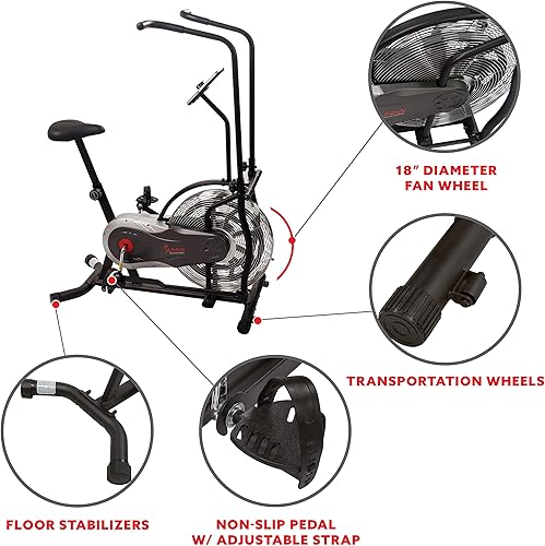 Miniatura 4 de Sunny Health &amp; Fitness Bicicleta de aire, bicicleta estática con ventilador con resistencia ilimitada y soporte para tablet