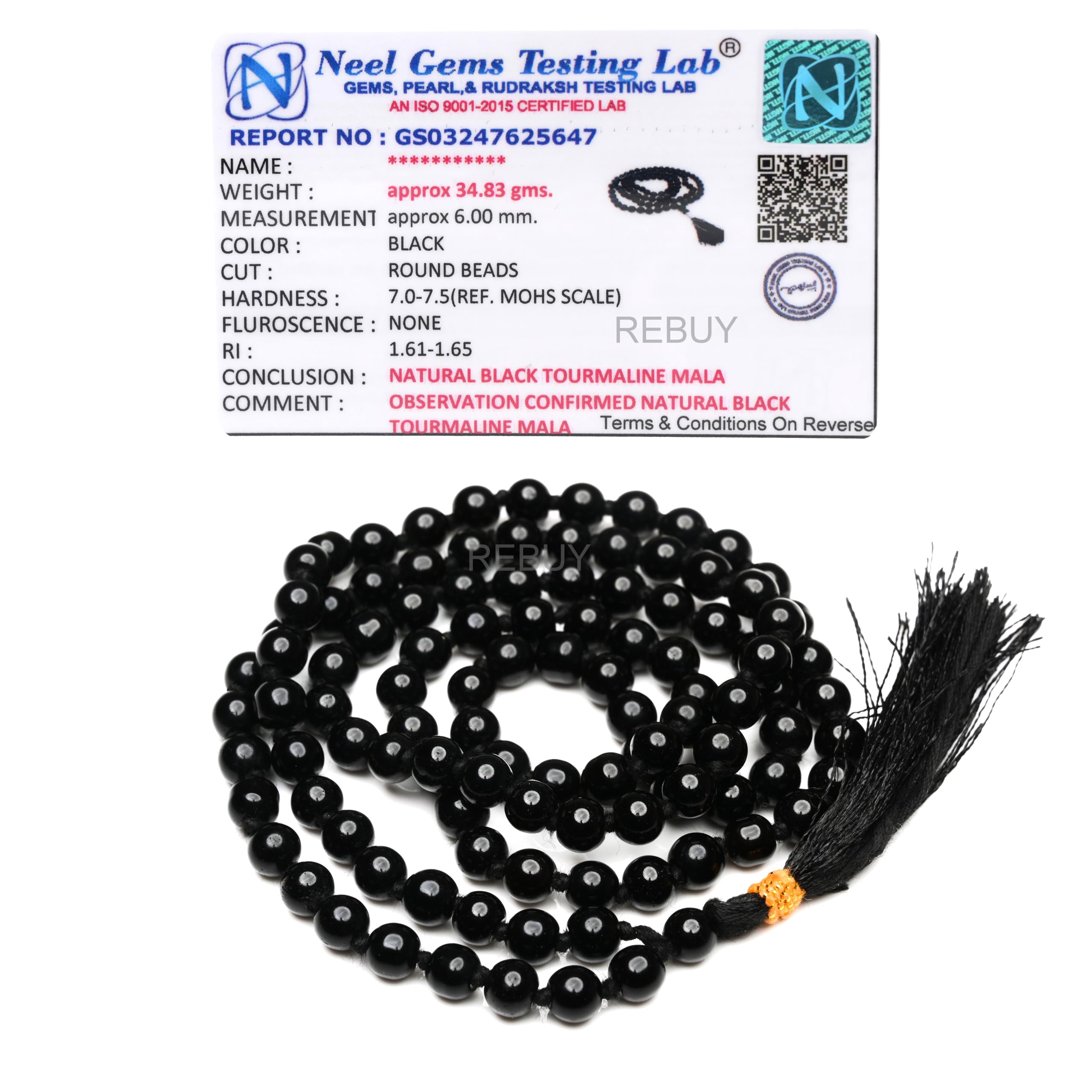 REBUY Black Tourmaline Jaap Mala Stone With Black Silk Dori For Pooja | Black Tourmaline Have Protective Properties Protect from negative energy, Create a Protective Barrier Around you | 108+1 Beads, 6 mm Bead Size (B07BJY7ZZV) Amazon Price History, Amazon Price Tracker