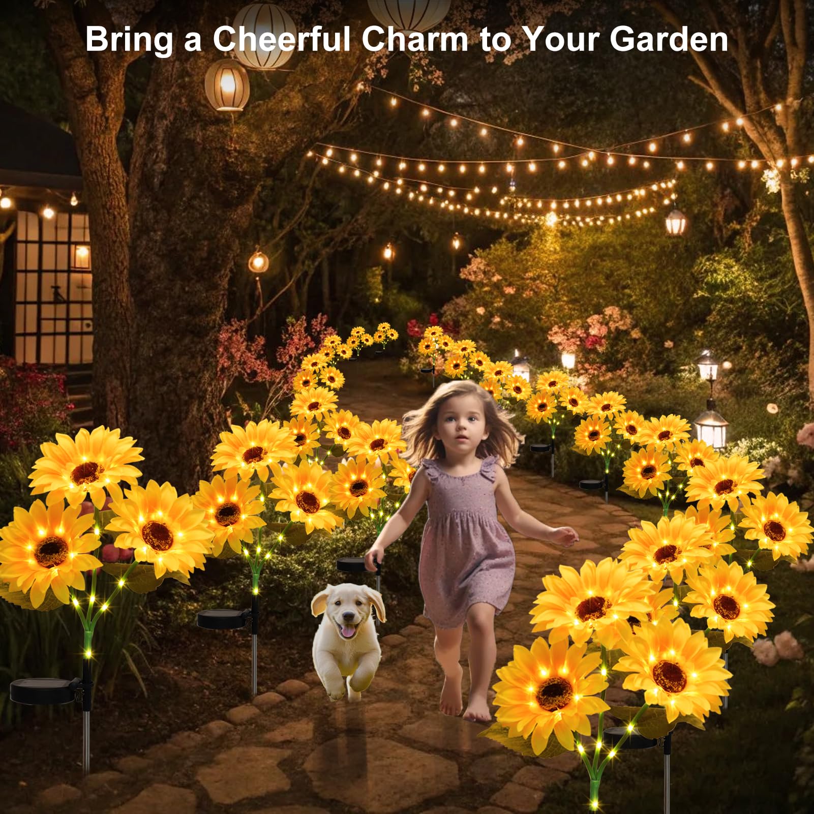 Confezione da 4 luci solari a forma di girasole impermeabili per esterni, luci a energia solare, accensione/spegnimento automatiche, luci da giardino, decorazione per prato, sentieri, paesaggi, regali