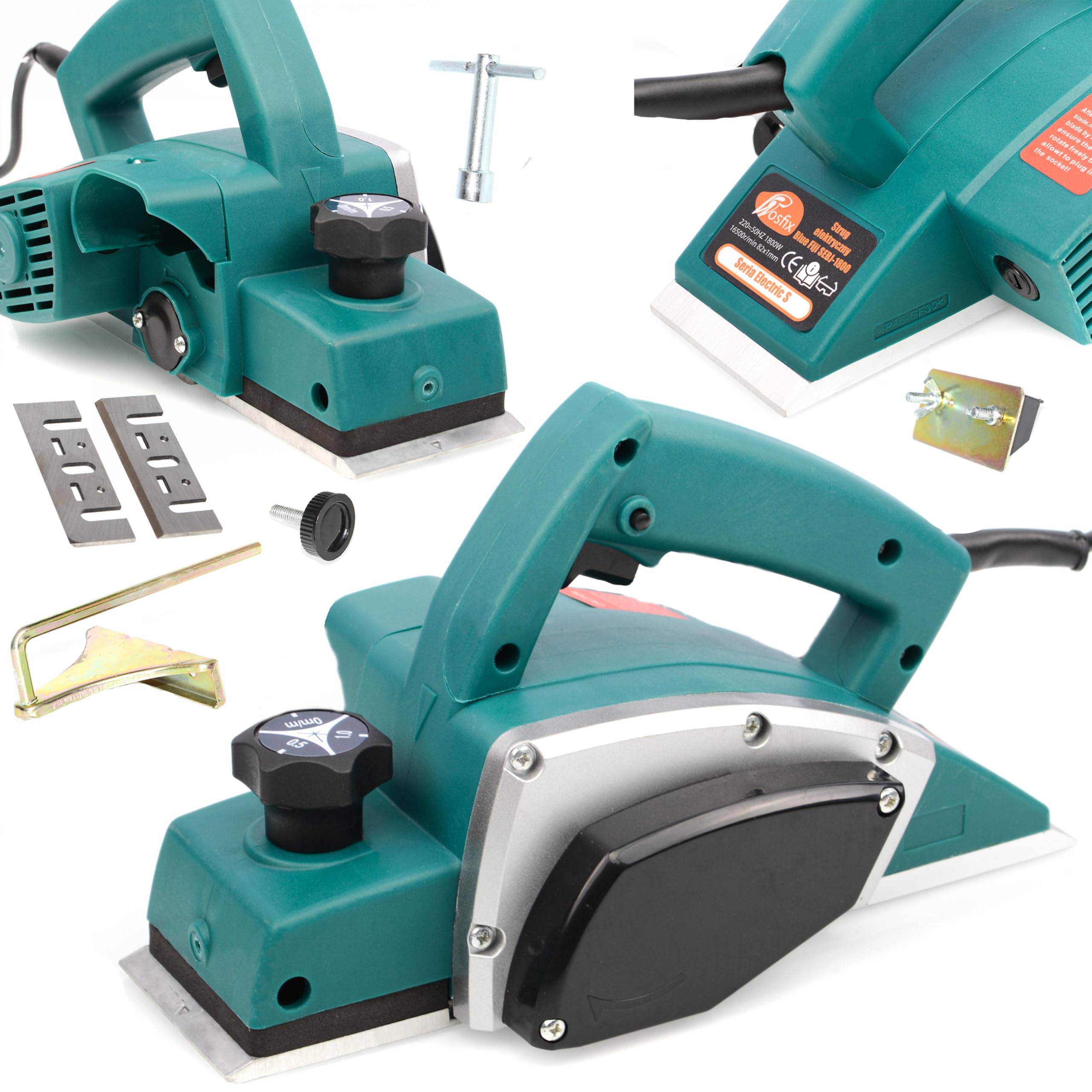 Rosfix Strug Eletttrico Blue Fiji SEBJ-1800 – 1500W, 16000 giri/min, 82mm | Regolazione 0–1,5mm, Lame Acciaio, 230V | Pialla per Legno Professionale | Utensile da Falegnameria